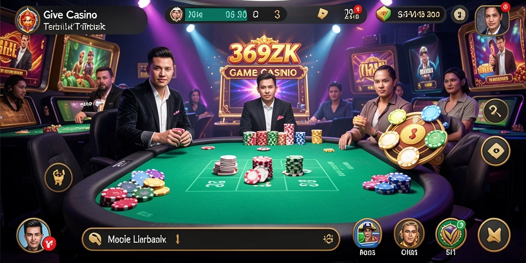 Screenshot utama gameplay 369ZK menunjukkan dealer langsung dan suasana kasino yang dinamis.