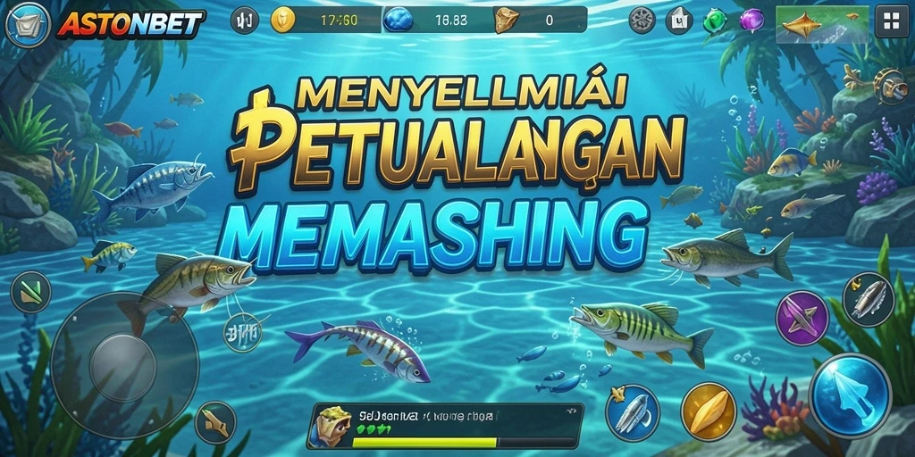 Screenshot menunjukkan gameplay seru memancing di laut yang indah.