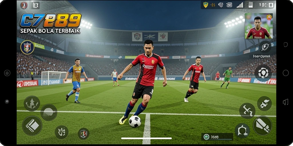 Screenshot C789 menampilkan aksi intens dalam pertandingan sepak bola.