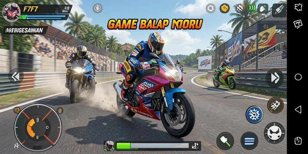Gameplay balap motor F7F7 yang menegangkan dan mengasyikkan.