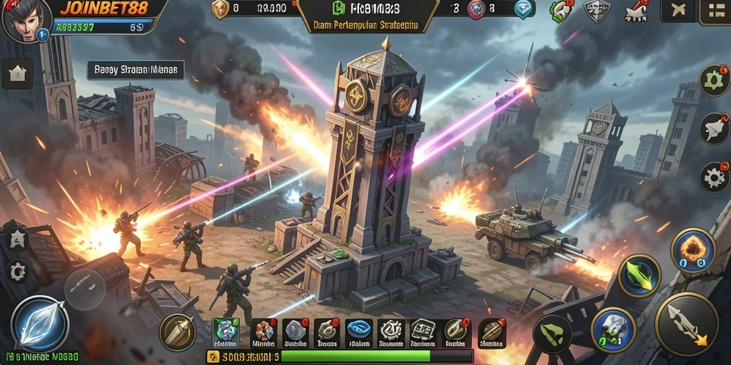 Tampilan screenshot dari <strong>JOINBET88</strong> menunjukkan aksi pertahanan menara yang mendebarkan.