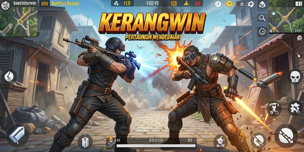 Tampilan gameplay mendebarkan dari KERANGWIN dalam pertempuran Battle Royale.