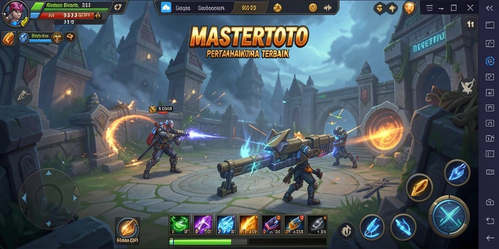 Screenshot MASTERTOTO menunjukkan aksi seru dalam permainan Tower Defense.