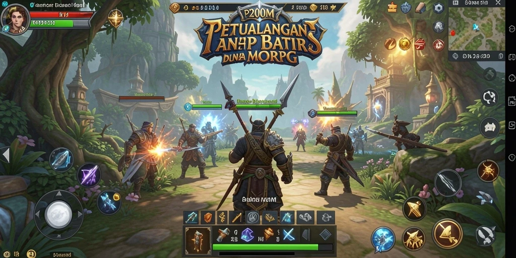 Screenshot menampilkan pertarungan epik di dunia P200M MMORPG.