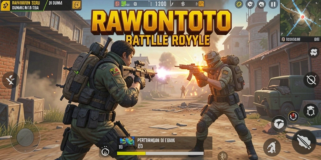 Tampilan menarik dari gameplay RAWONTOTO dalam pertempuran Battle Royale.