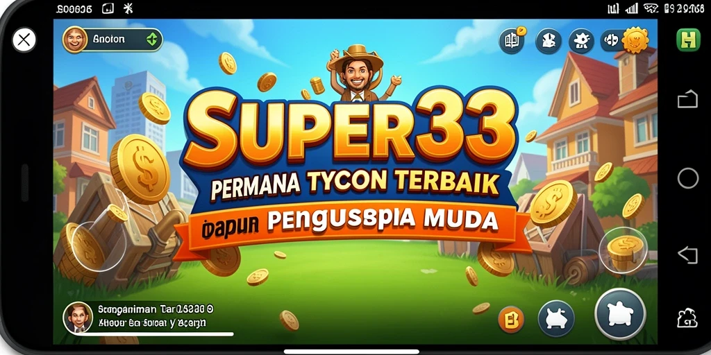 Tampilan gameplay SUPER33 menampilkan suasana dinamis dunia usaha.