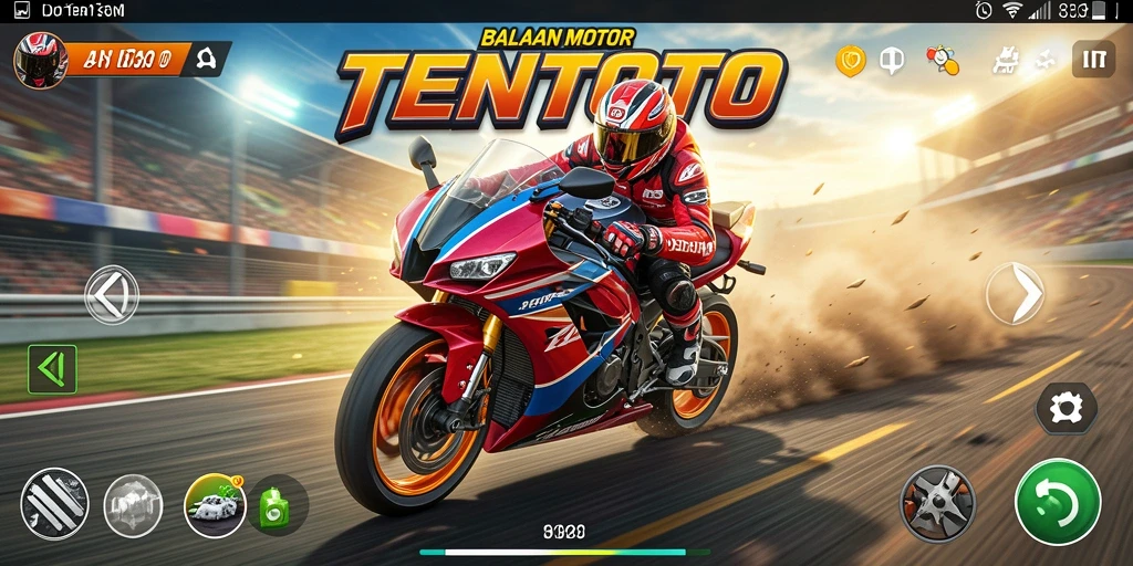 Screenshot TENTOTO menampilkan balapan motor yang intens dan menegangkan.